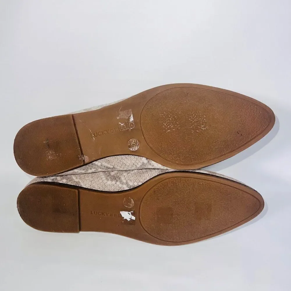 Lucky Brand Billoh Snake Print Suede‎ Pointed Toe Lace-up Flats Women's 7